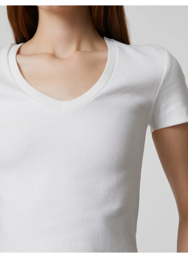 KOTON Basic Cotton T-Shirt V-Neck Short Sleeve