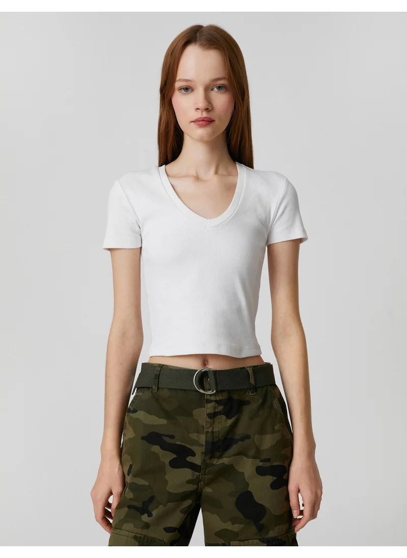 KOTON Basic Cotton T-Shirt V-Neck Short Sleeve