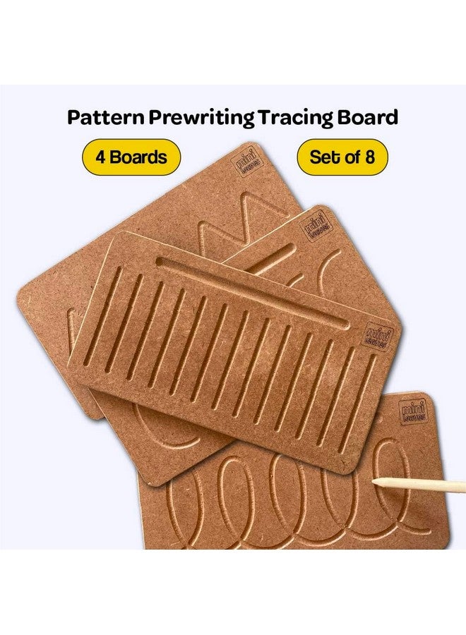 Mini Leaves Wooden Pattern Practicing Tracing Board Set of 4 Double Side Board for 2 3 4 Years Kids | Educational Writing Board for Kids | Safe and Durable Prewriting Board for Beginner to Write