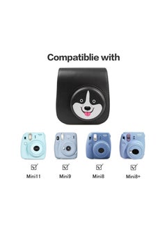 KASTWAVE PU Leather Case for Fujifilm Instax Mini 11, with Adjustable Shoulder Strap Instant Camera Cover Black Dog Designed  - Image 2