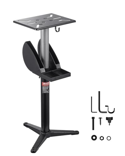 VEVOR Bench Grinder Stand Bench Grinder Vise Floor Pedestal with 12 x 10 Mounting Plate 5Level Height Adjustable Pedestal Stand with Grinding Wheel Storage Compartment HeavyDuty Cast Iron Base - Image 1