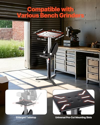 VEVOR Bench Grinder Stand Bench Grinder Vise Floor Pedestal with 12 x 10 Mounting Plate 5Level Height Adjustable Pedestal Stand with Grinding Wheel Storage Compartment HeavyDuty Cast Iron Base - Image 3