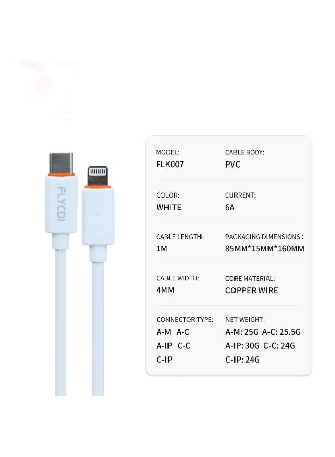 FLYCDI PD30W typec to Lightning Cable, White, Fast Charging Compatible with iPhone, 480Mbps Data Transfer, - Image 4