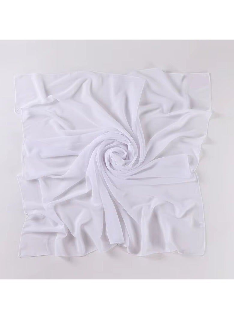 BGM Chiffon Scarf for Women Fashion Soft Chiffon Hijab Solid Color Headscarve - White 