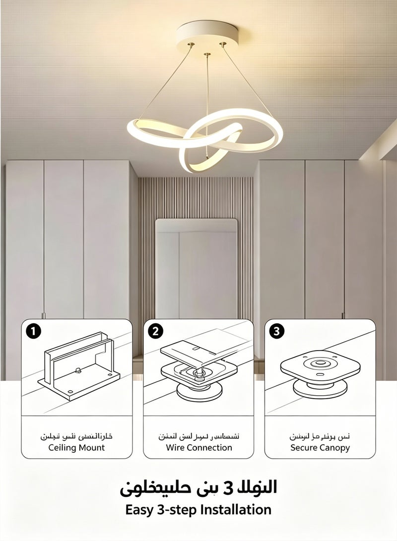 POWER Modern LED Ceiling 3 Rings Light 16W Adjustable Height 0-31.5in, White Minimalist Flush Mount Lamp for Bedroom Hallway Small Space, Energy Saving Soft Lighting Ceiling Fixture for Home Indoor - Image 5