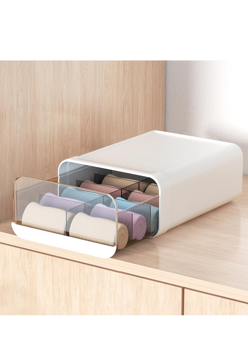 Arabest Underwear Organizer Drawer, 10 Cells Plastic Sock Underwear Storage Drawer, Stackable Closet Organizers and Storage Box for Bras, Socks, Scarves, Ties, Belt (Queen Size-White, 1 Pcs)  - Image 1