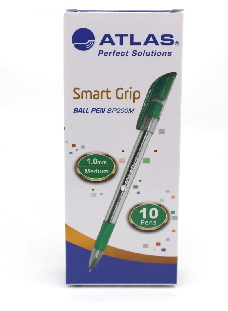 ATLAS Ball Pen 1.0mm Med GN Smart Grip Pack of 10