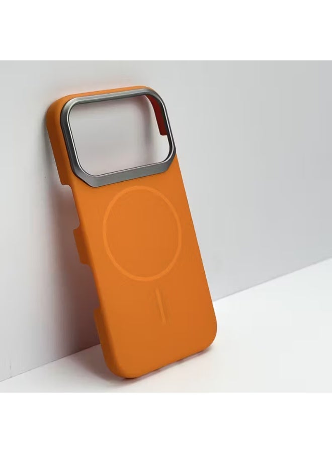 Magnetic Silicone Hard PC Phone , Equipped with a Metal Camera Frame for Protection, Compatible with for iphone 17 Pro Max, Wireless Charging Shockproof Protective Cover | Orange