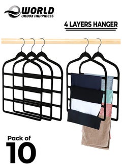 Eworld Pack of 10 Non-Slip Clothes Hangers with 4 layers, The Ultimate Space-Saving Solution for Organizing Trousers, Skirts, Coats, Dresses, and Tank Tops Effortlessly  - Image 1