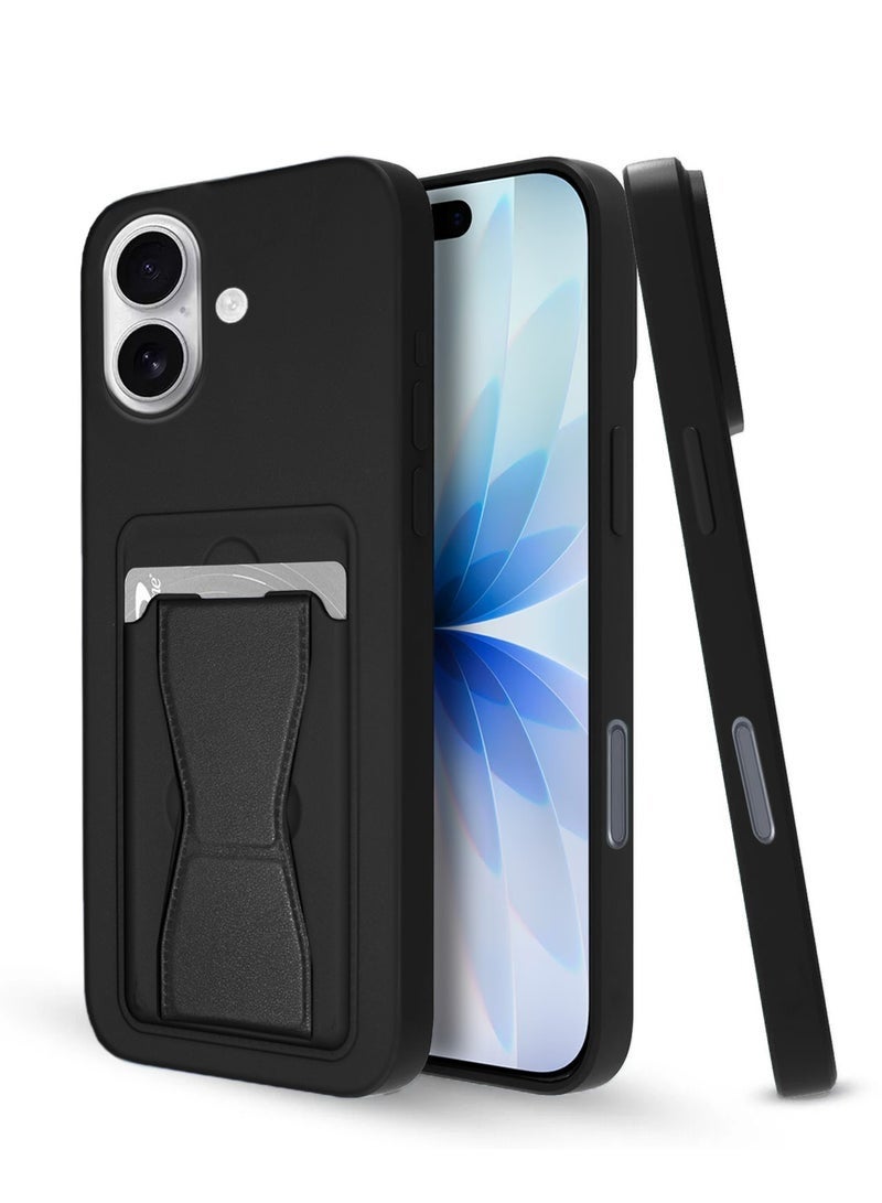 ELTRAZONE iPhone 17 5G 2025 Silicone TPU Card Holder Case | Shockproof Protective Phone Cover with Hand Grip Stand, Slim Wallet Back Pocket (MCHPSN) – Black - Image 1