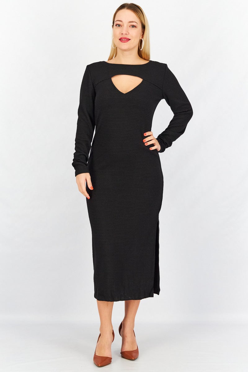 STEVE MADDEN BB Dakota by Steve Madden Women Textured Long Sleeve Shrug Midi Dress, Black - Image 1
