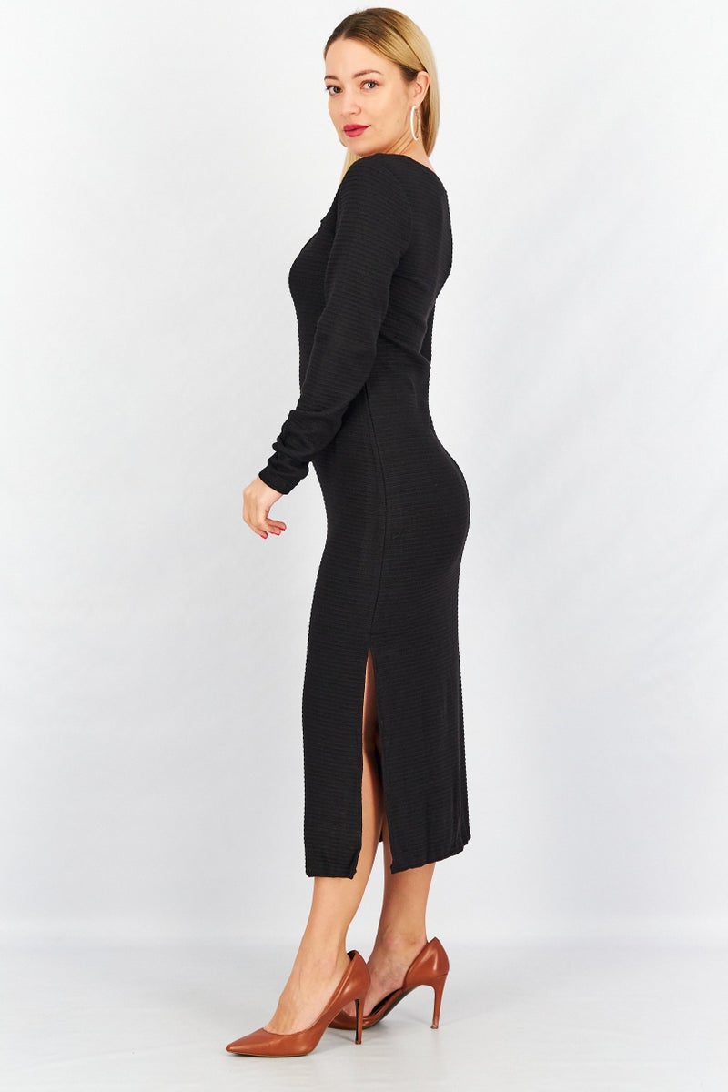 STEVE MADDEN BB Dakota by Steve Madden Women Textured Long Sleeve Shrug Midi Dress, Black - Image 2