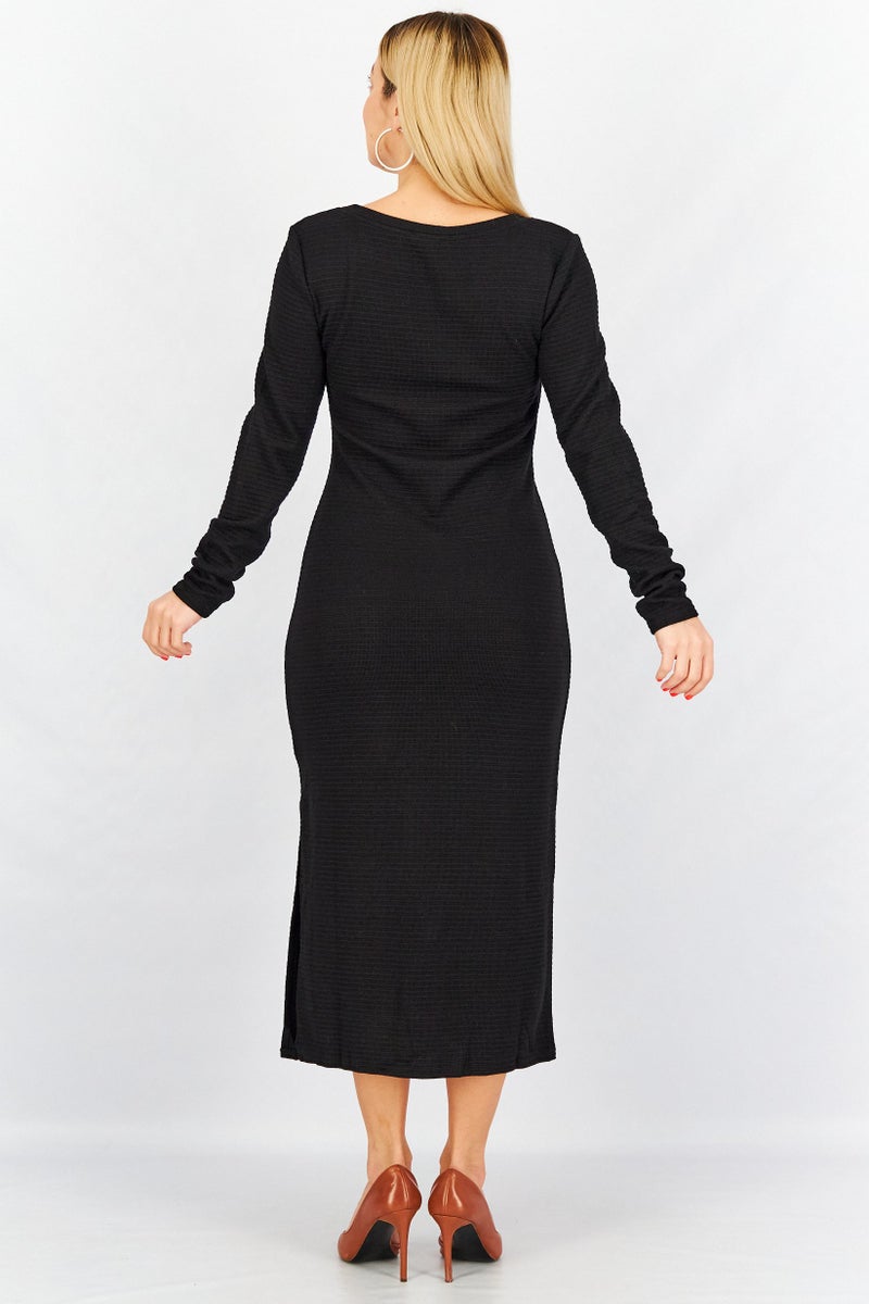 STEVE MADDEN BB Dakota by Steve Madden Women Textured Long Sleeve Shrug Midi Dress, Black - Image 3