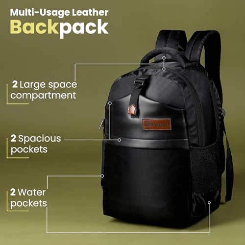 GadgetBite Blaze Laptop Bag 28 Ltrs Large 4 Compartment Laptop Backpack Travelling Bag for Men and Women College Travel Bag Durable Leather Office Bag with Organizer Pocket & Bottle Pockets - Black - Image 5