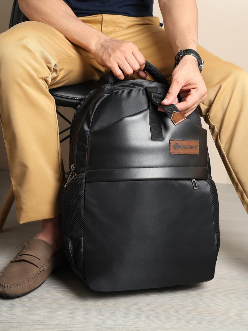 GadgetBite Blaze Laptop Bag 28 Ltrs Large 4 Compartment Laptop Backpack Travelling Bag for Men and Women College Travel Bag Durable Leather Office Bag with Organizer Pocket & Bottle Pockets - Black - Image 4