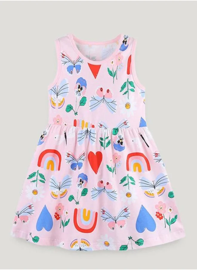 YUNIQEE Pink A-Line Crew Neck Printed Dress