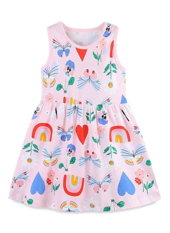 YUNIQEE Pink A-Line Crew Neck Printed Dress