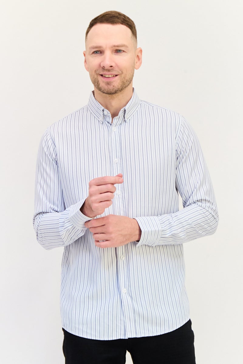 English Laundry Men Regular Fit Striped Long Sleeves Casual Shirt, Multicolor - Image 1