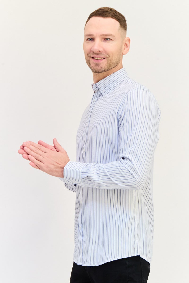 English Laundry Men Regular Fit Striped Long Sleeves Casual Shirt, Multicolor - Image 4