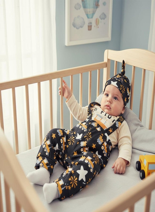 Karuedoo My First New Year Baby Boy Outfit Newborn Letter Print Long Sleeve Romper Suspender Pants Hat 3Pcs Sets (A-Beige, 6-9 Months) - Image 3