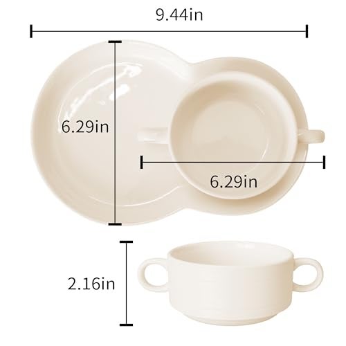 FAQQI Soup and Sandwich Plate Combo – Ceramic Soup and Cracker Combo Bowl Set with Handle | Elegant Two-Section Design for Breakfast, Snacks, and Dinner – Durable and Stylish Tableware - Image 3