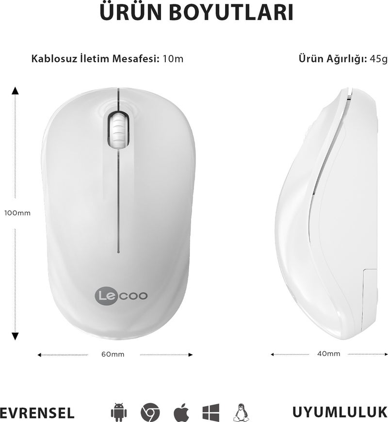 WS206 Wireless 1200DPI 3-Button Optical Mouse White