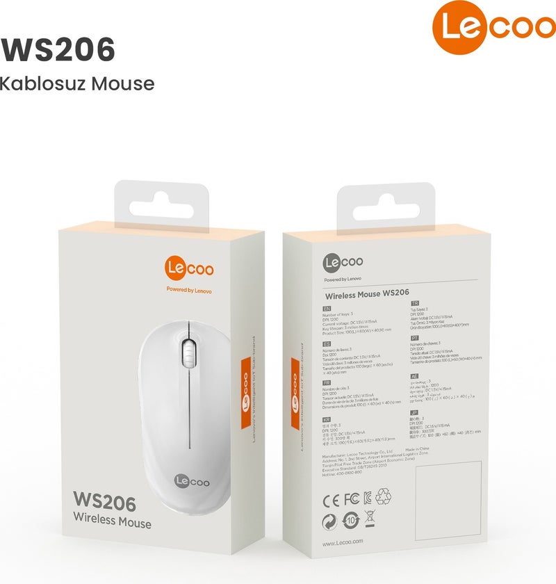 WS206 Wireless 1200DPI 3-Button Optical Mouse White
