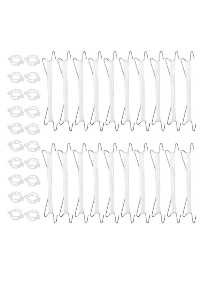 SYOSI 20Pcs Tomato Support Hooks & Clips, J Hook Clips to Prevent Tomatoes Falling Off Iron Plant Climbing Hooks with 33ft Rope