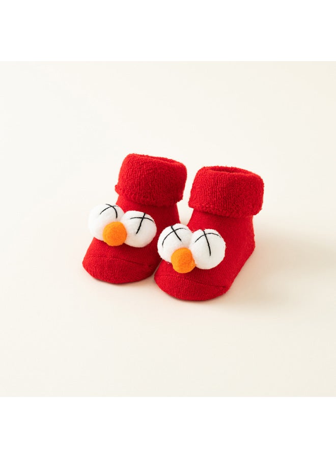 Newborn Baby Socks Autumn And Winter Baby Warm Fleece-lined Red Terry Non-slip Christmas Floor Socks Toddler Socks