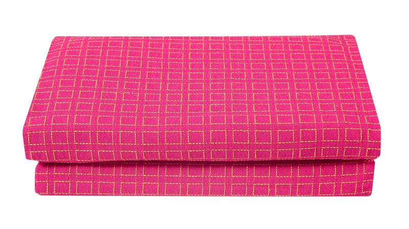 RANGBHAR Handloom Khadi Cotton King Size Bedsheet, 100 x 108 inch, Without Pillow Covers, Woven Checkered Bedcover, Pink - Image 1