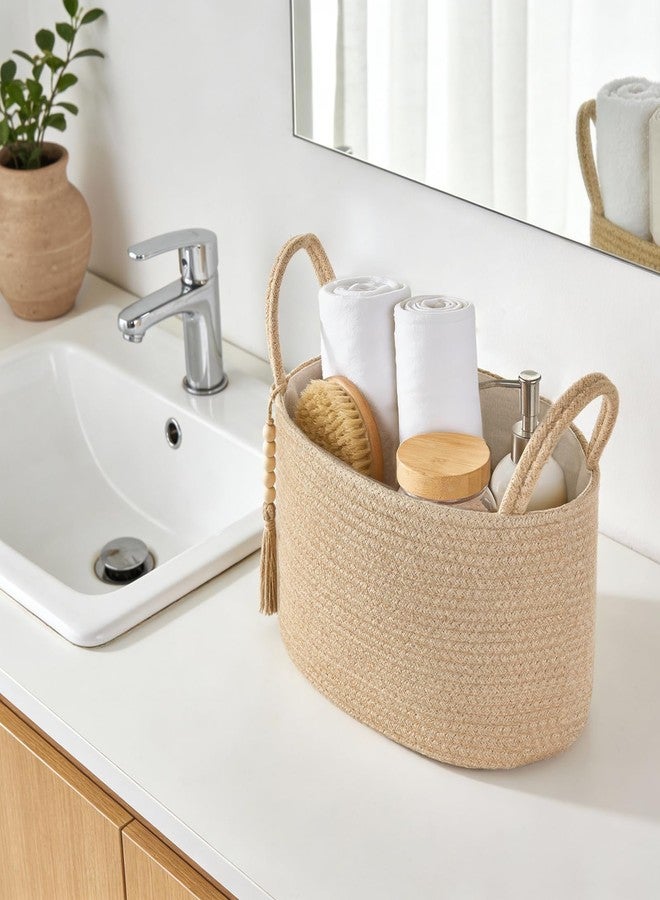 Mkono Storage Basket for Toilet Paper Boho Bathroom Decor Woven Rope Towels Toiletries Tray Organizer with Handles for Shelf Countertop Bedroom Living Room, Jute, 13" L x 10" W x 9" H - Image 4