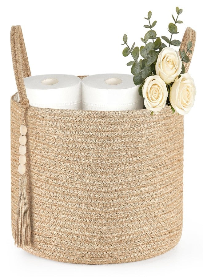 Mkono Storage Basket for Toilet Paper Boho Bathroom Decor Woven Rope Towels Toiletries Tray Organizer with Handles for Shelf Countertop Bedroom Living Room, Jute, 13" L x 10" W x 9" H - Image 1