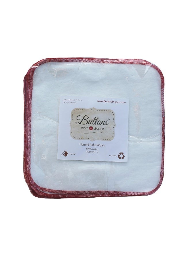 Buttons Diapers Buttons Flannel Baby Reusable Washable Natural Unbleached Wipes - 15 Pack - Image 2