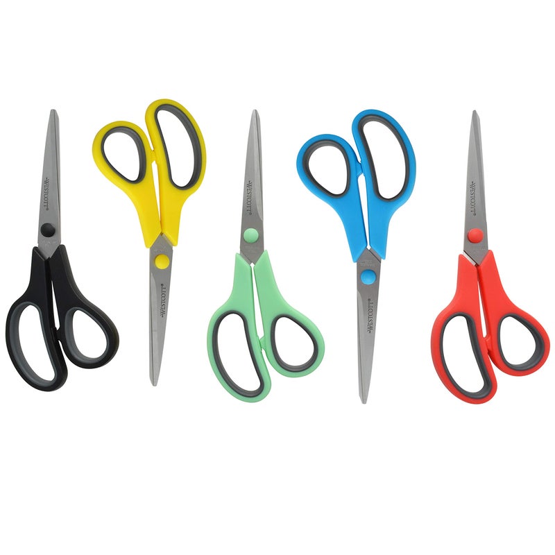 Westcott 8" Straight Stainless Steel Soft Handle Scissors, Assorted Colors, Pack of 15 - Image 2