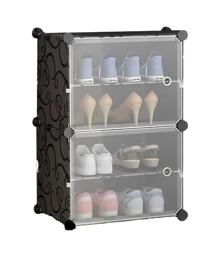 KRISHYAM Portable Shoe Storage 4Tier Shoes Rack 8 Pairs Plastic Cube Storage Tower Shelves for Storage Shoe Cabinet Shoe Rack for Entryway Hallway 4 Shelves2 Door Black - Image 3