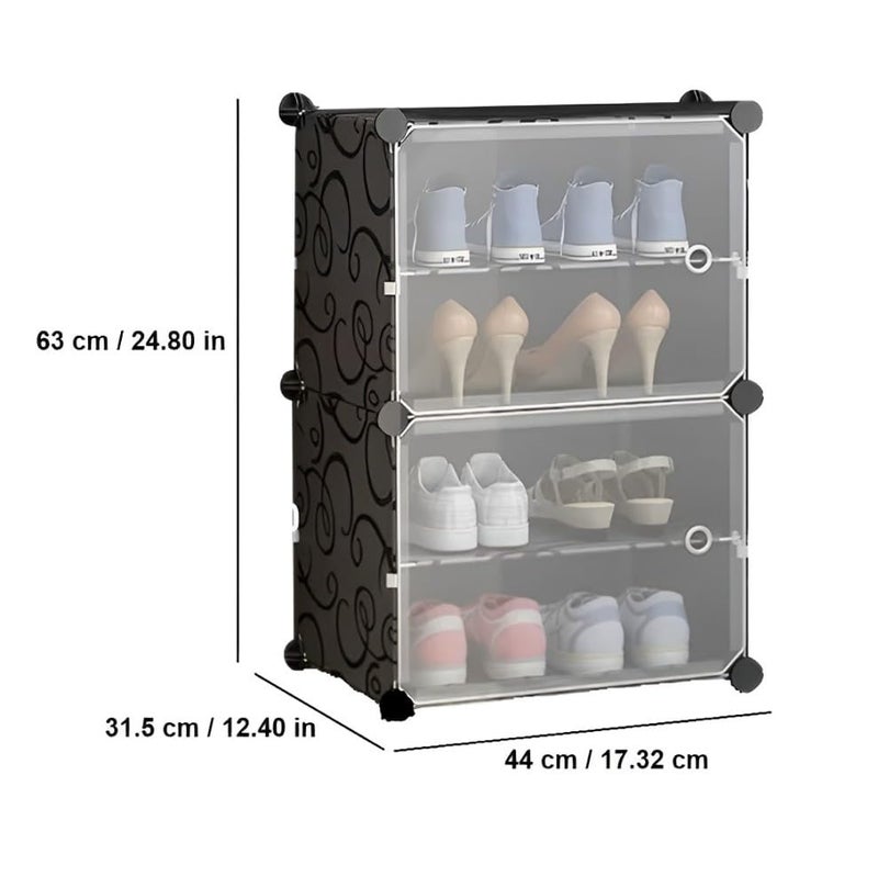 KRISHYAM Portable Shoe Storage 4Tier Shoes Rack 8 Pairs Plastic Cube Storage Tower Shelves for Storage Shoe Cabinet Shoe Rack for Entryway Hallway 4 Shelves2 Door Black - Image 2