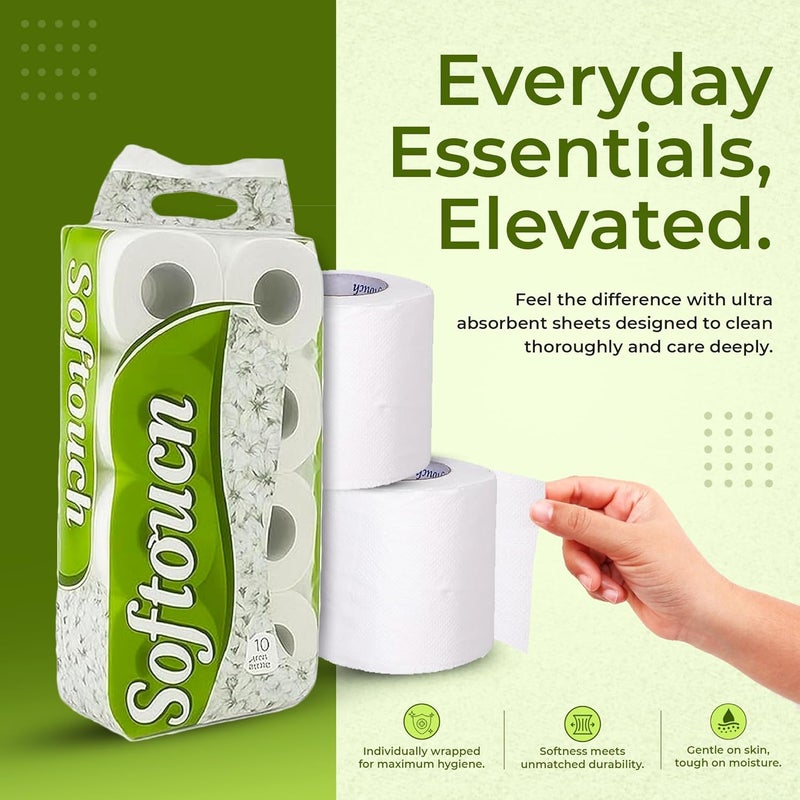 Softouch 2 Ply Toilet Paper Tissue Roll Family Pack 10-in-1 (240 Sheets Per roll) - Image 3