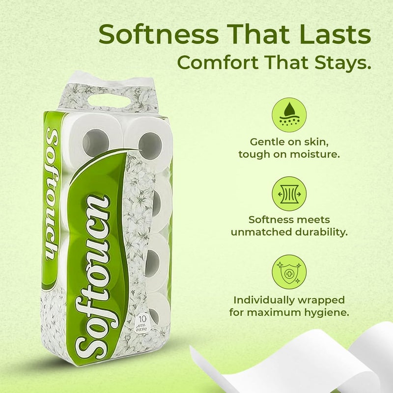 Softouch 2 Ply Toilet Paper Tissue Roll Family Pack 10-in-1 (240 Sheets Per roll) - Image 2