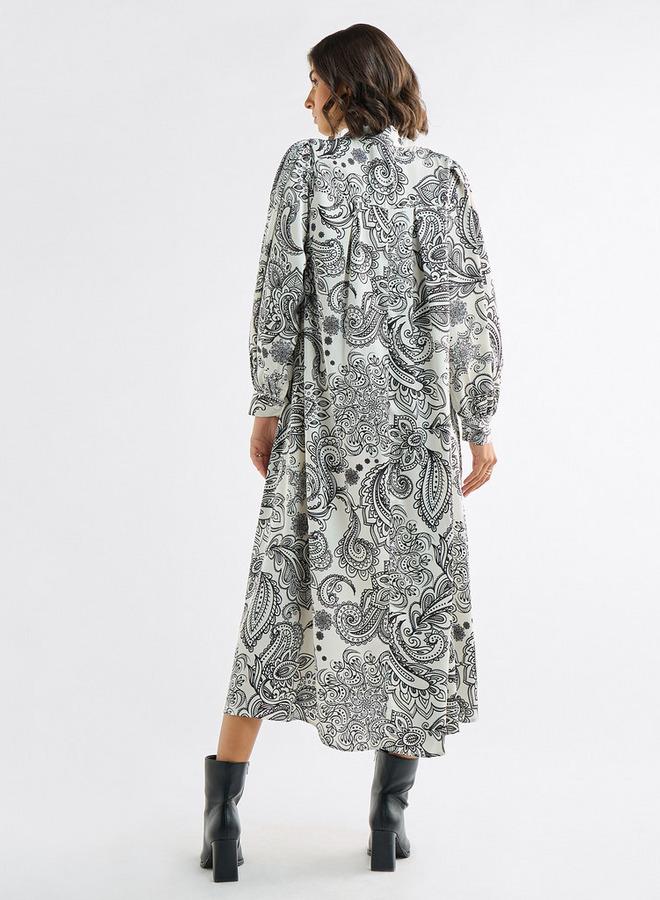 سبلاش فيڤ فستان بياقة فيونكة وأكمام واسعة بطبعات بيزلي - Image 3