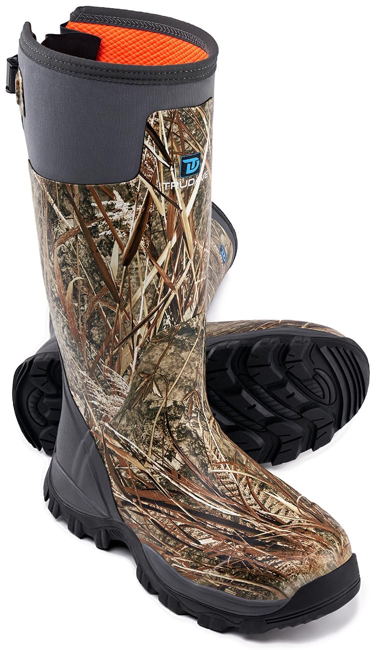 Trudave Hunting Boots for Men, Waterproof Rubber Boots with Steel Shank, 5mm Neoprene Camo Insulated Outdoor Hunting Boots, Real Reed, Size 13 - Image 1