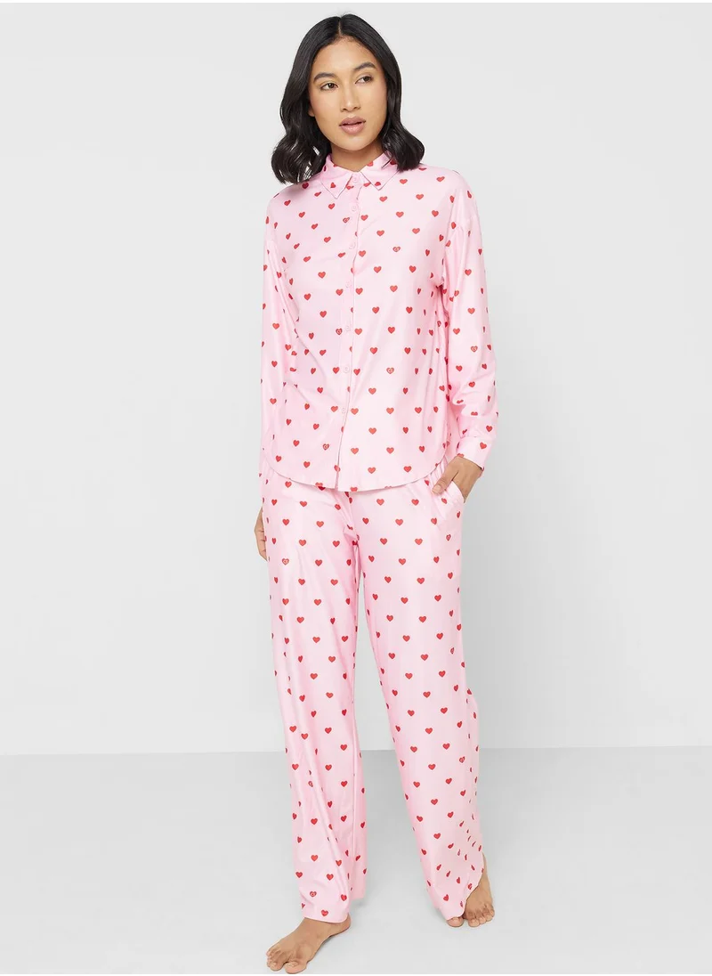 Ginger Heart Print Shirt & Pyjama Set