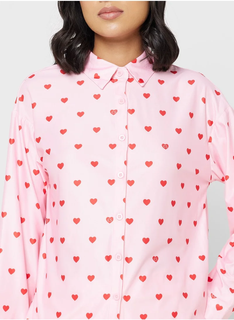 Ginger Heart Print Shirt & Pyjama Set
