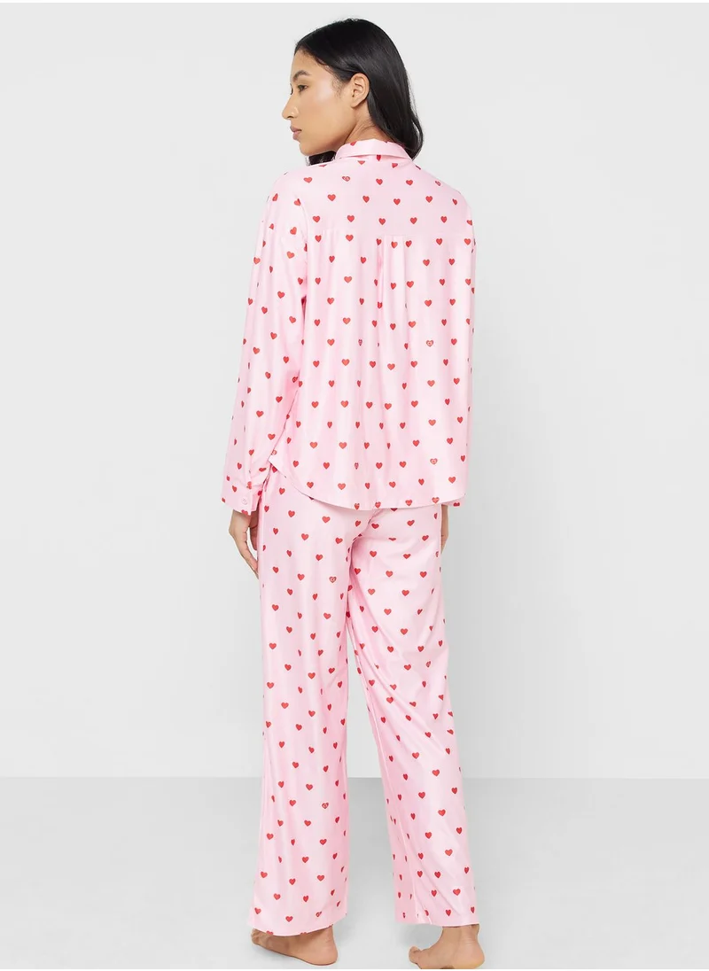Ginger Heart Print Shirt & Pyjama Set
