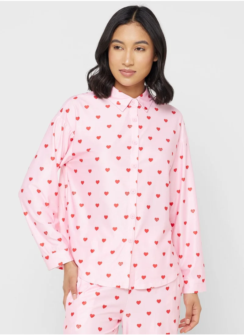 Ginger Heart Print Shirt & Pyjama Set