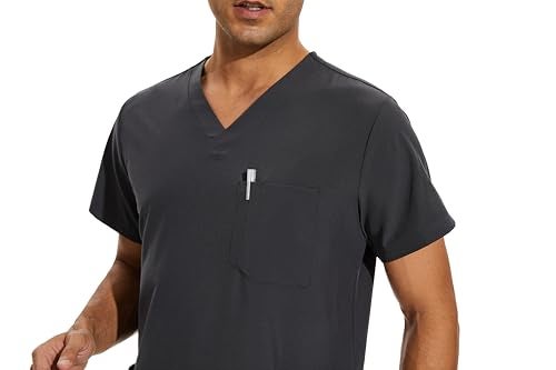 COZYFIT Men Scrubs Set — Stretch V-Neck Scrub Top & Jogger Pant with 8 Pockets, Yoga Waistband, Anti-Wrinkle - Dark Grey, M - Image 4