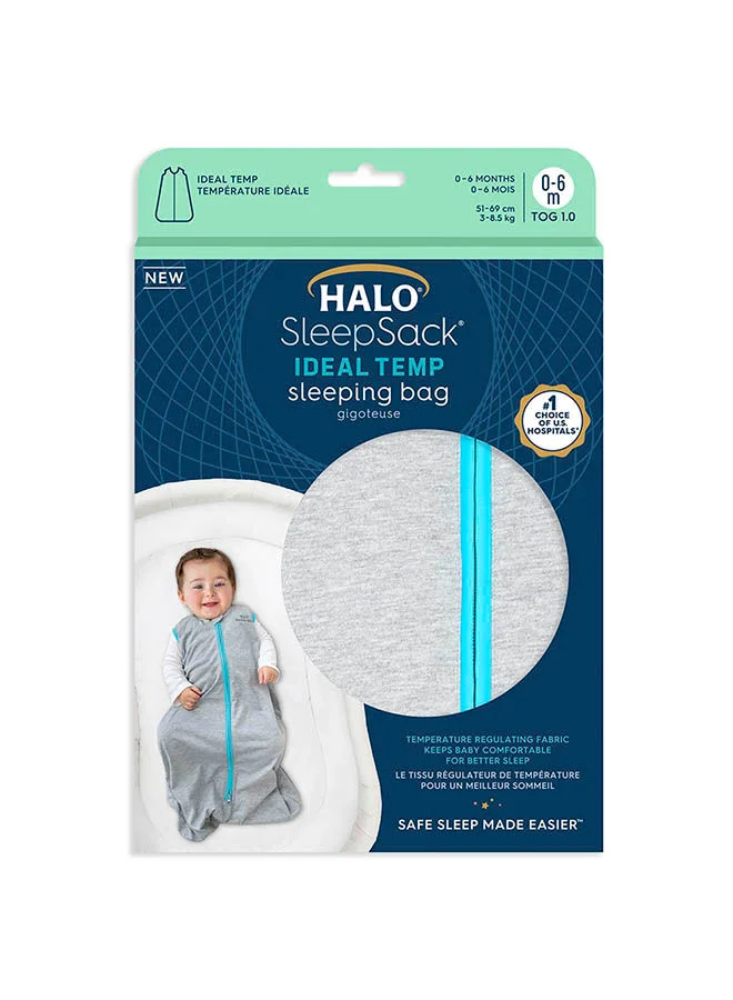 Halo Baby Ideal Temp Sleeping Bag, 1.0 Tog Sleepsack, Grey Sleeping Sack For Newborn Babies, Easy Zip Access Nappy Change, Deluxe Wearable Grow Bag, Unisex, Boys And Girls, 6 - 18 Months