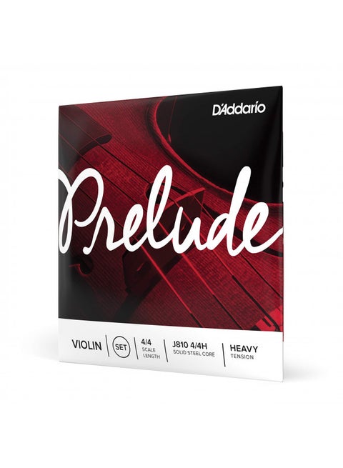 DAddario Prelude Violin String Set, 4/4 Scale Heavy Tension J810 4/4H - Solid Steel Core, Warm Tone, Economical and Durable Educators Choice for Student Strings 1 Set