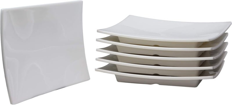 Ebros Gift Ebros 825Wide Set Of 6 White Jade Melamine Curved Rectangular Contemporary Serving Plate or Slate or Dish Restaurant Supply For Japanese Skewers Appetizers Sushi Sashimi Dinner Platter - Image 2