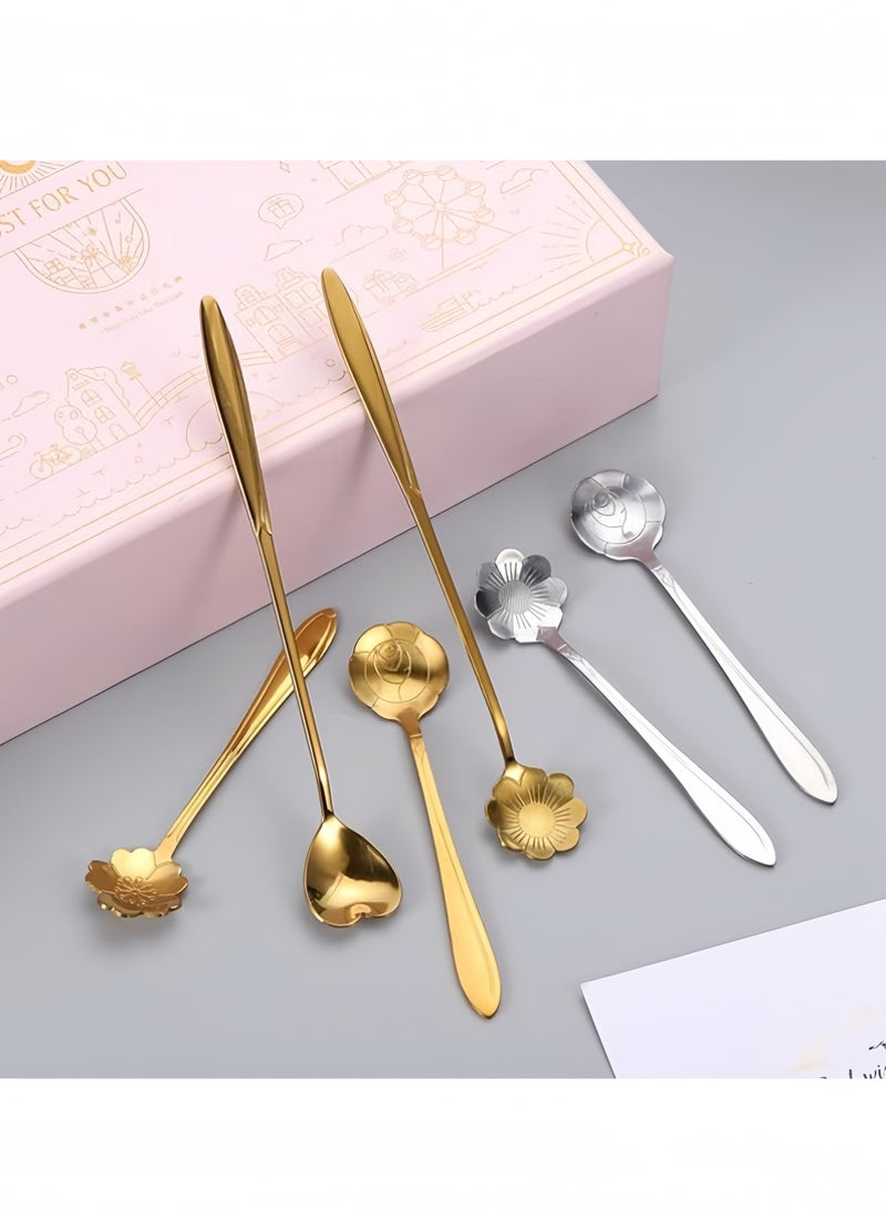 Silver cherry blossom-shaped coffee spoon - Long stainless steel material - With handle, suitable for desserts and tea (12 pieces) - Image 4