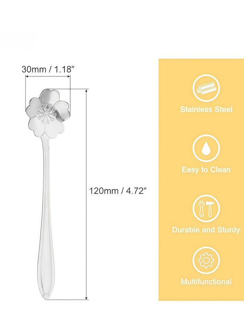 Silver cherry blossom-shaped coffee spoon - Long stainless steel material - With handle, suitable for desserts and tea (12 pieces) - Image 2
